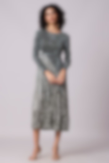 Sage Grey Soft Silk Crushed Pleated Midi Summer Dress by Scarlet Sage at Pernia's Pop Up Shop