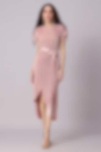 Pink & Gold Metallic Asymmetric Wrap Midi Summer Dress by Scarlet Sage at Pernia's Pop Up Shop