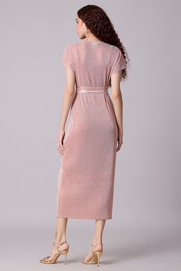 Pink & Gold Metallic Asymmetric Wrap Midi Summer Dress by Scarlet Sage at Pernia's Pop Up Shop