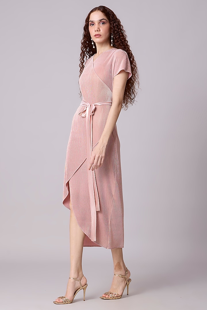 Pink & Gold Metallic Asymmetric Wrap Midi Summer Dress by Scarlet Sage at Pernia's Pop Up Shop