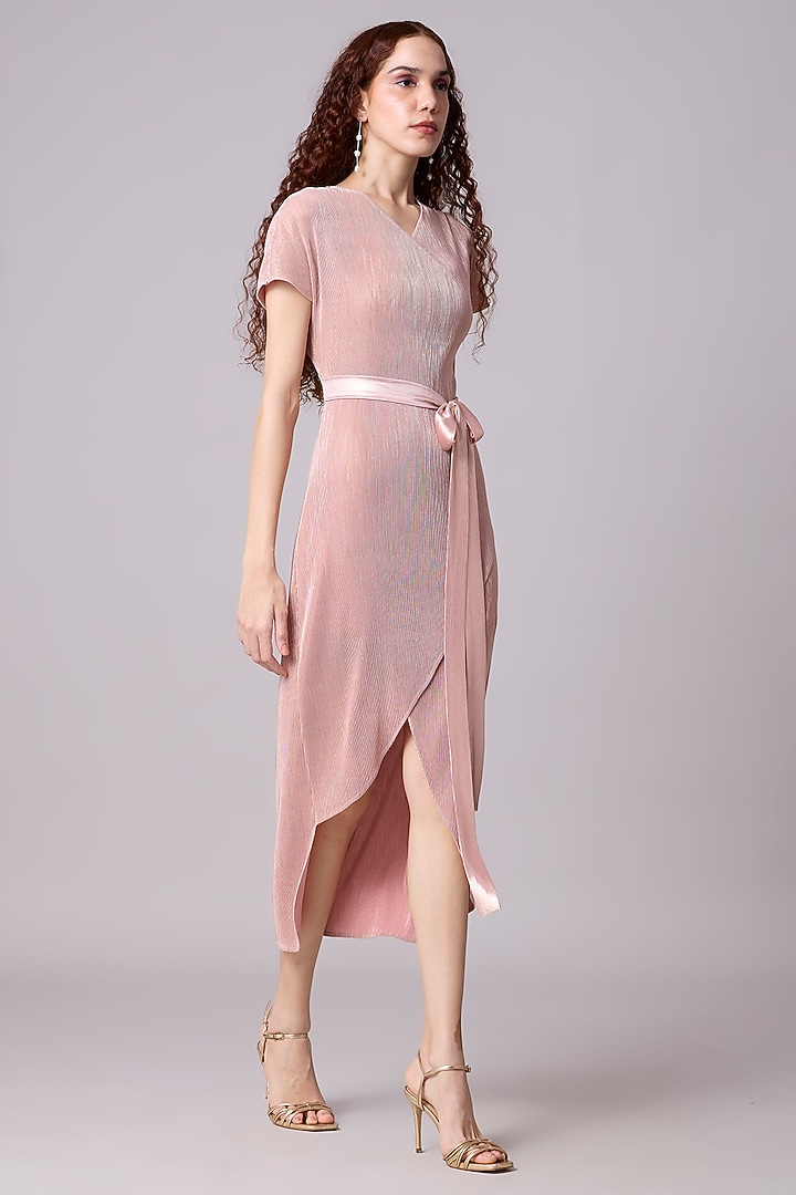 Pink & Gold Metallic Asymmetric Wrap Midi Summer Dress by Scarlet Sage at Pernia's Pop Up Shop
