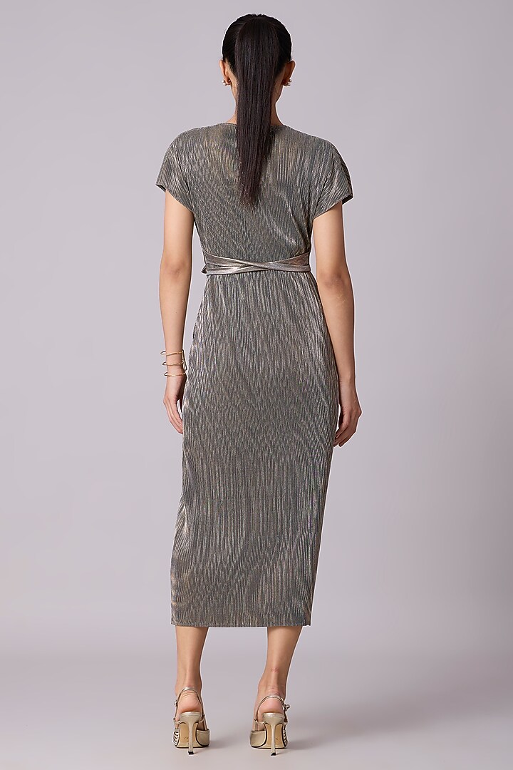 Grey & Gold Metallic Asymmetric Wrap Midi Summer Dress by Scarlet Sage at Pernia's Pop Up Shop