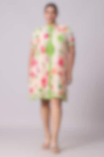 Cream Polyester Floral Printed A-Line Tunic Summer Dress by Scarlet Sage at Pernia's Pop Up Shop