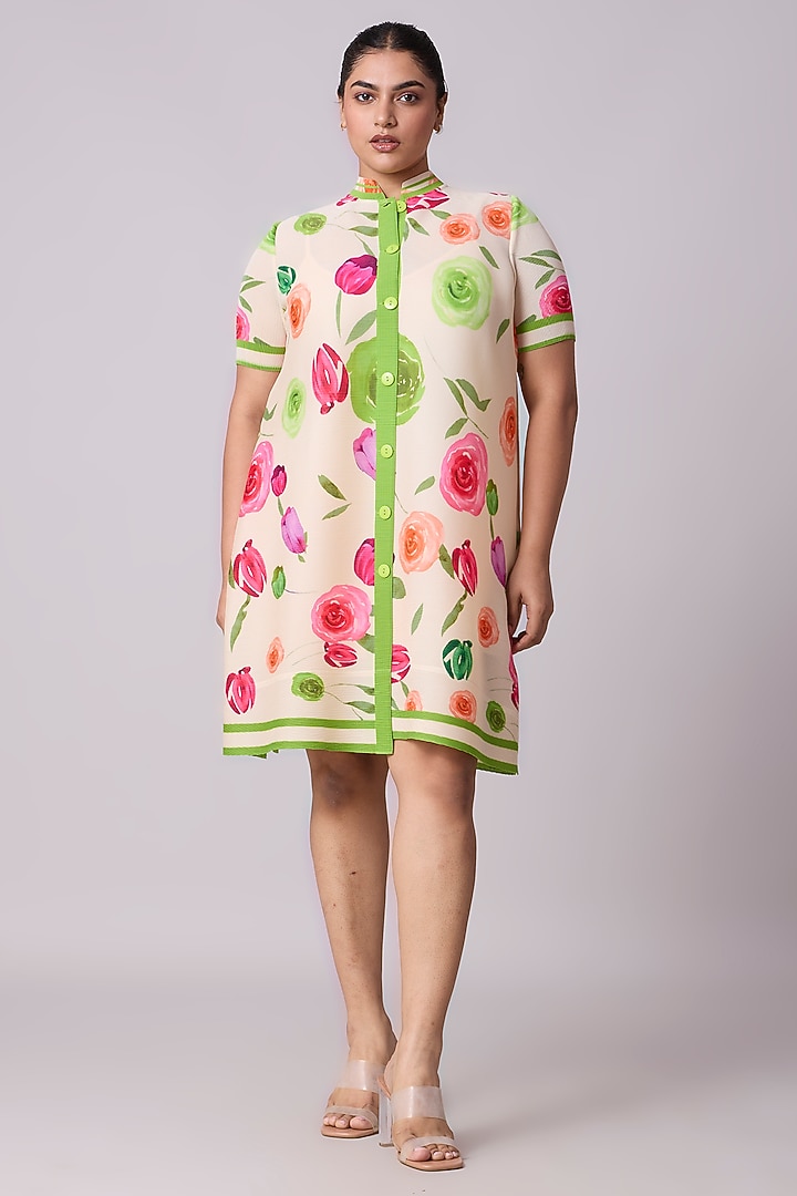 Cream Polyester Floral Printed A-Line Tunic Summer Dress by Scarlet Sage at Pernia's Pop Up Shop