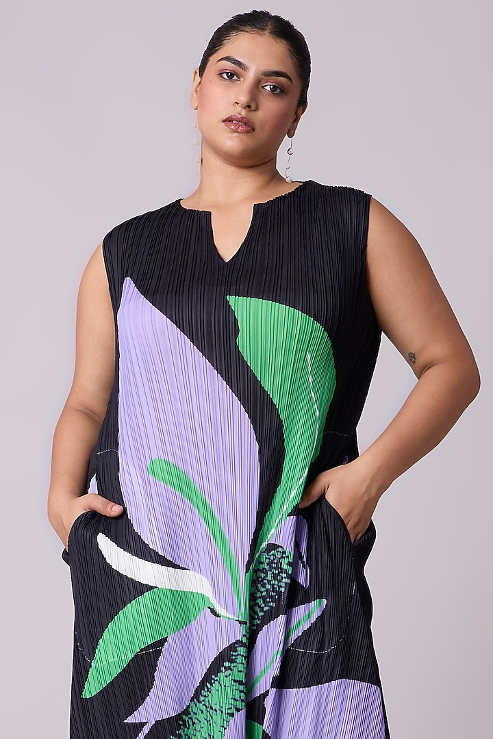 Black Polyester Floral Printed A-Line Summer Dress by Scarlet Sage at Pernia's Pop Up Shop