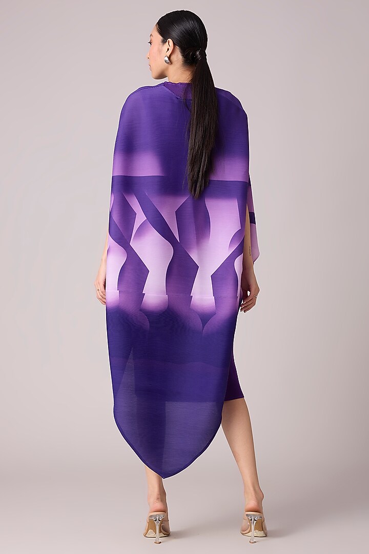 Purple Polyester Pleated Midi Summer Dress With Printed Cape by Scarlet Sage at Pernia's Pop Up Shop