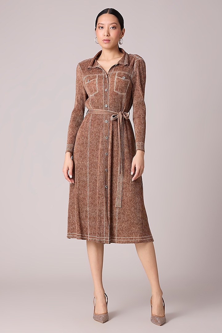 Brown Polyester Shirt Style Denim Wash Midi Summer Dress by Scarlet Sage at Pernia's Pop Up Shop