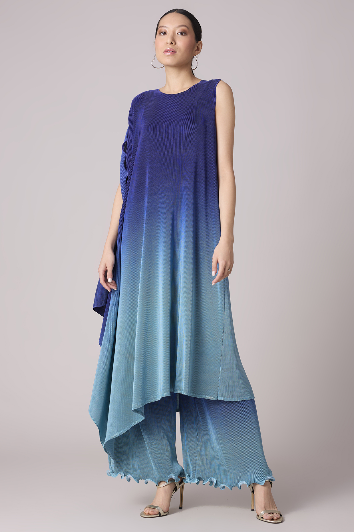 Ink Blue Ombre Polyester Ruffled Co-Ord Set by Scarlet Sage at Pernia's Pop Up Shop
