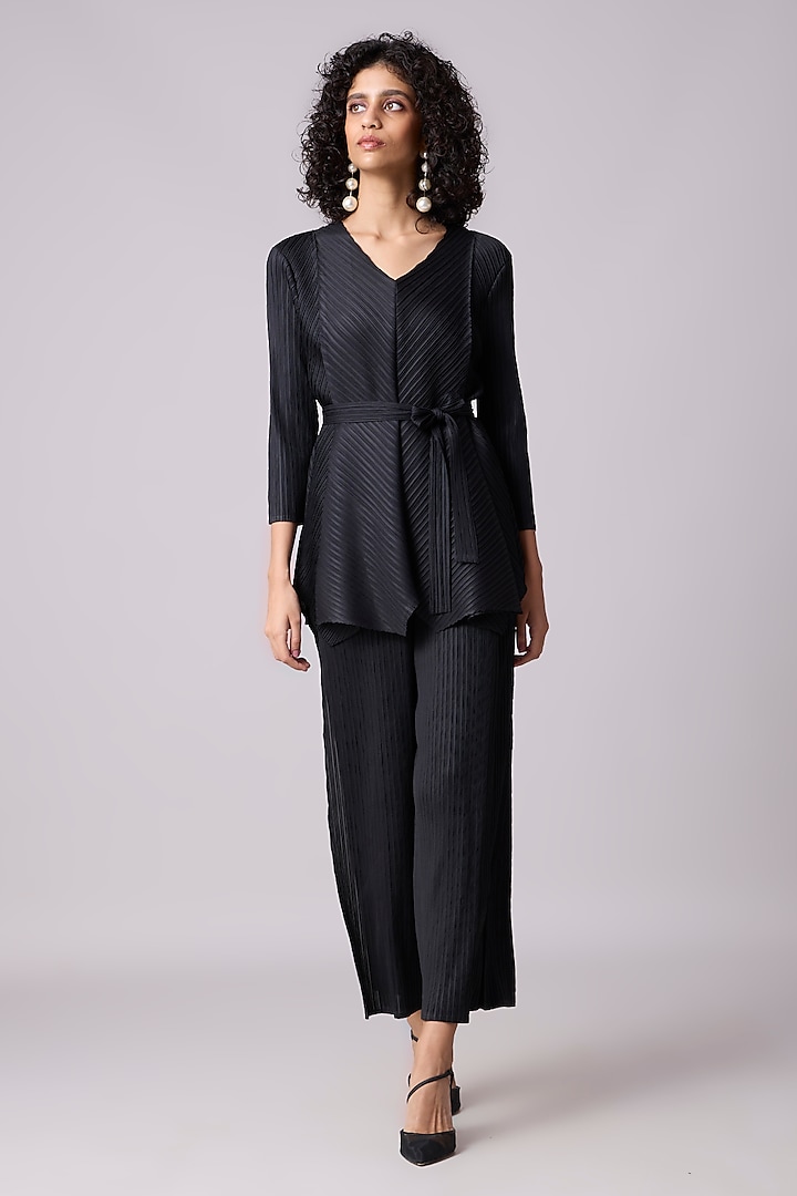Black Polyester Chevron Co-Ord Set by Scarlet Sage at Pernia's Pop Up Shop