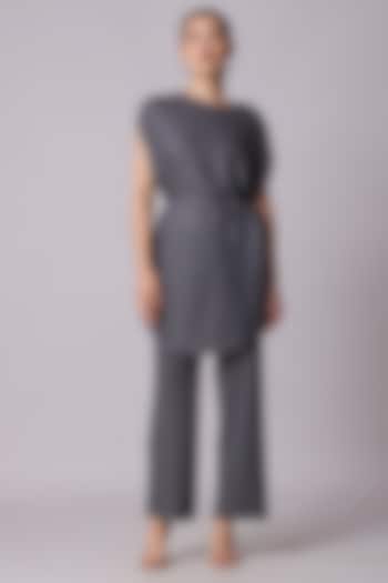Steel Grey Polyester Draped Co-Ord Set by Scarlet Sage at Pernia's Pop Up Shop
