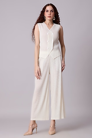 Ivory Polyester Co-Ord Set by Scarlet Sage