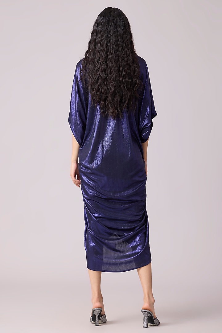 Blue Polyester Kaftan Style Draped Midi Summer Dress by Scarlet Sage at Pernia's Pop Up Shop