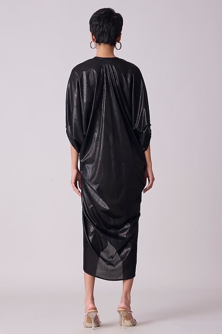 Black Polyester Kaftan Style Draped Midi Summer Dress by Scarlet Sage at Pernia's Pop Up Shop