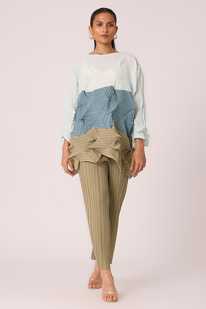 Mint & Sand Beige Polyester Color-Blocked Co-Ord Set by Scarlet Sage at Pernia's Pop Up Shop