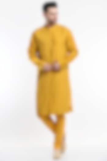 Mustard Embroidered Kurta Set by Samant Chauhan Men