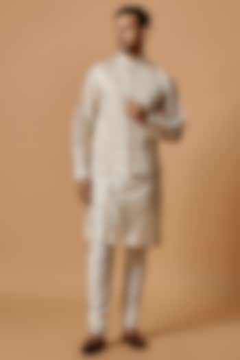 White Cotton Silk Nehru Jacket by Samant Chauhan Men