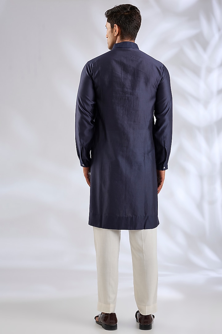Blue Silk Bundi Jacket Set by Samant Chauhan Men at Pernia's Pop Up Shop