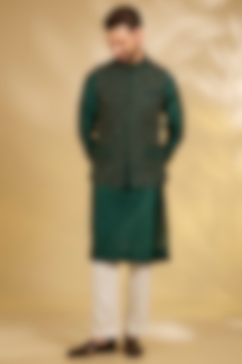 Emerald Green Silk Nehru Jacket Set by Samant Chauhan Men at Pernia's Pop Up Shop