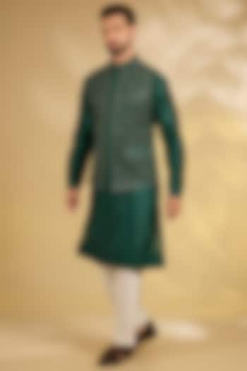 Emerald Green Silk Nehru Jacket Set by Samant Chauhan Men at Pernia's Pop Up Shop