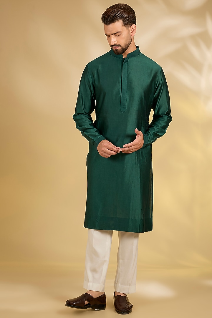 Emerald Green Silk Nehru Jacket Set by Samant Chauhan Men at Pernia's Pop Up Shop