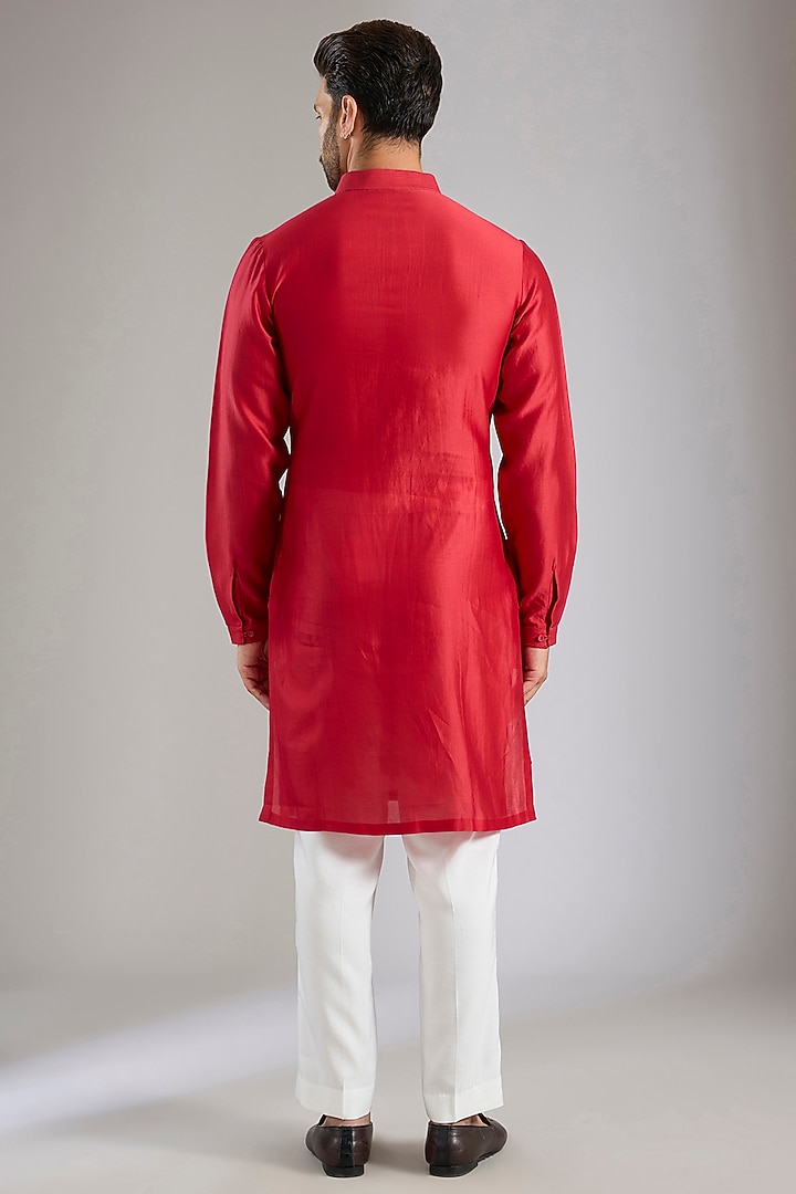 Red Silk Bundi Jacket Set by Samant Chauhan Men at Pernia's Pop Up Shop