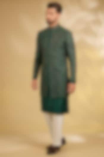 Emerald Green Silk Groom Indowestern Set by Samant Chauhan Men at Pernia's Pop Up Shop