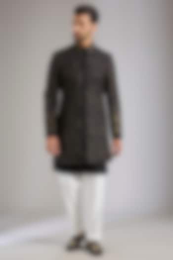 Black Silk Groom Indowestern Set by Samant Chauhan Men at Pernia's Pop Up Shop