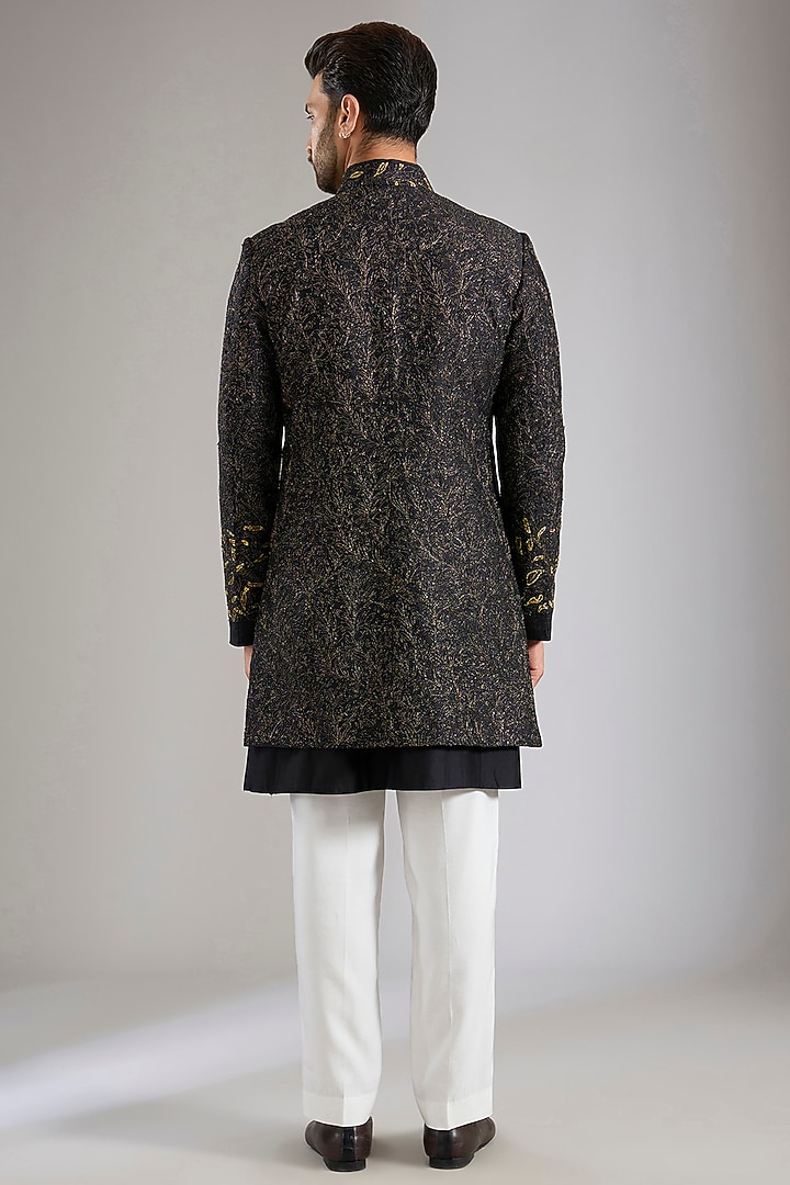 Black Silk Groom Indowestern Set by Samant Chauhan Men at Pernia's Pop Up Shop