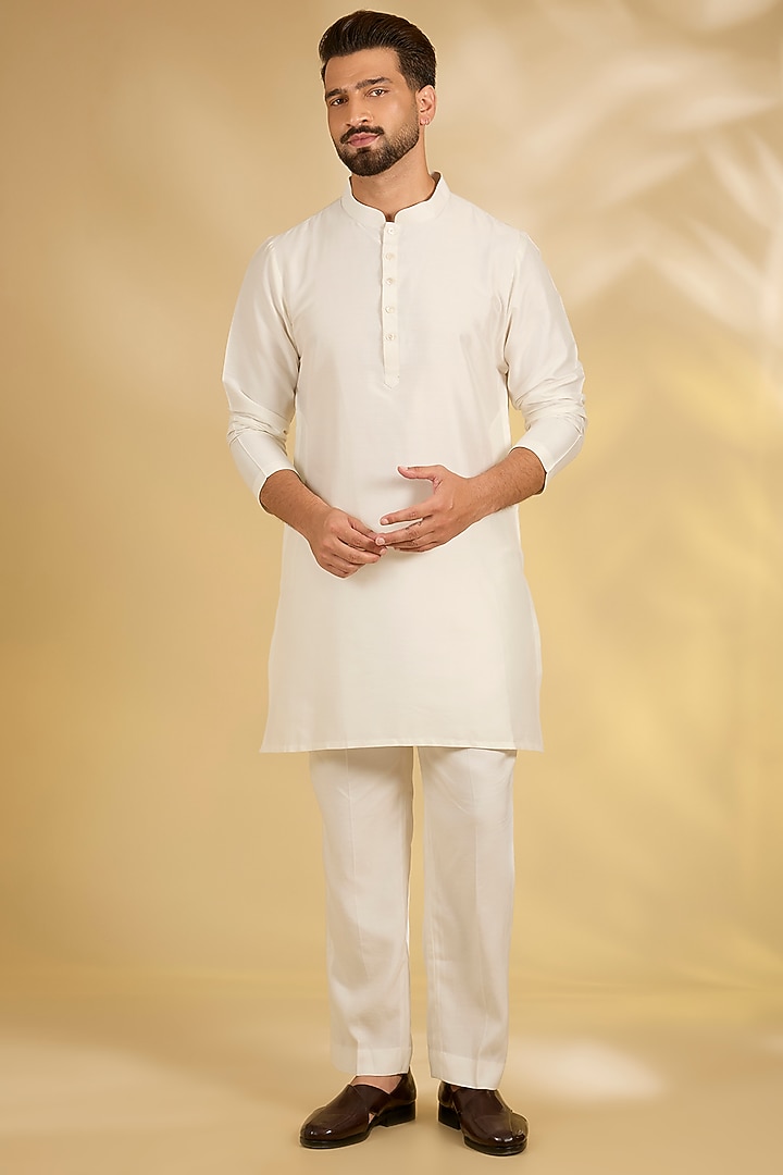 Red Silk Nehru Jacket Set by Samant Chauhan Men at Pernia's Pop Up Shop