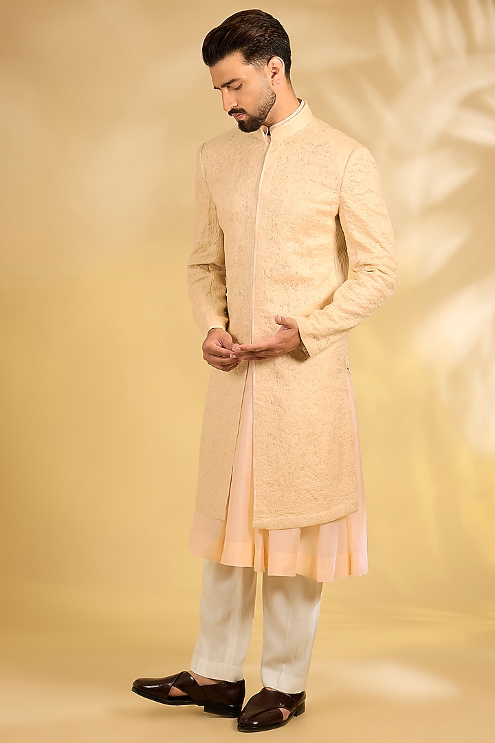 Ivory Silk Groom Sherwani Set by Samant Chauhan Men at Pernia's Pop Up Shop