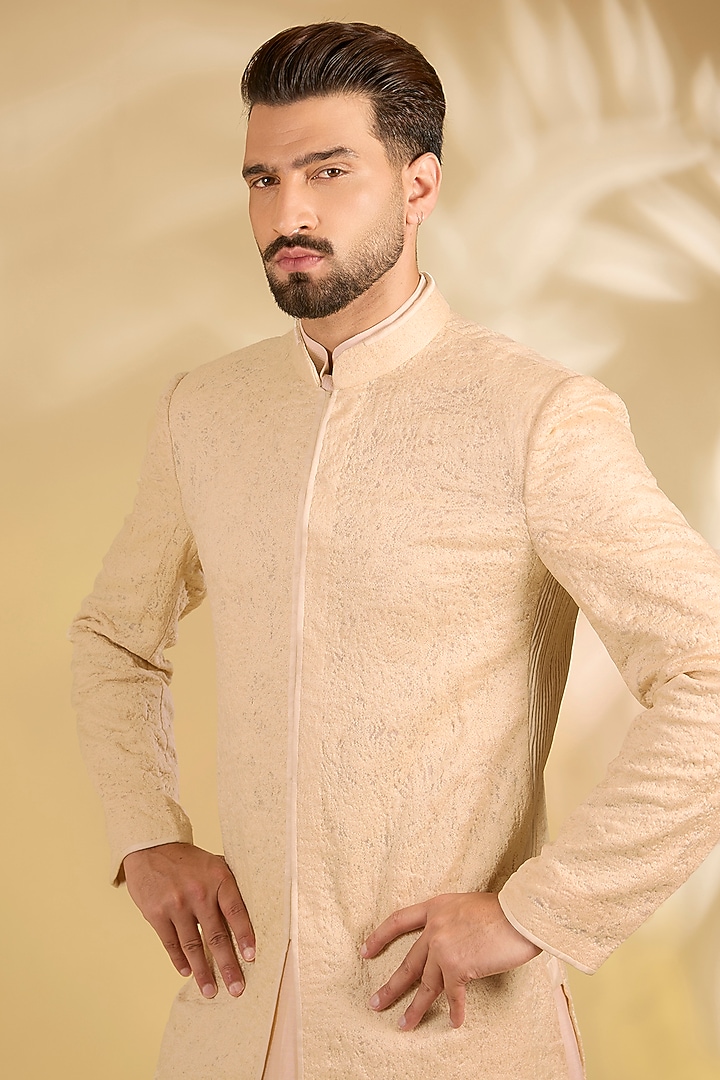Ivory Silk Groom Sherwani Set by Samant Chauhan Men at Pernia's Pop Up Shop