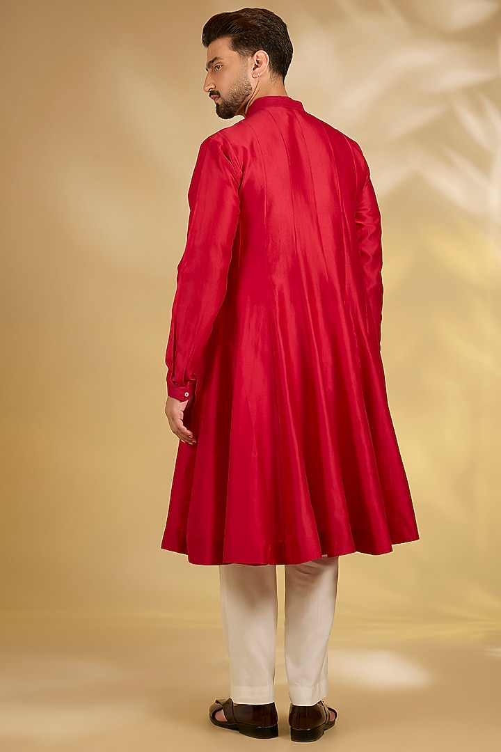 Red Silk Groom Sherwani Set by Samant Chauhan Men at Pernia's Pop Up Shop