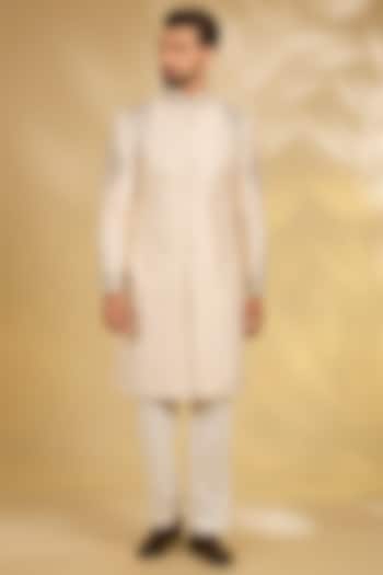 Ivory Silk Groom Sherwani Set by Samant Chauhan Men at Pernia's Pop Up Shop
