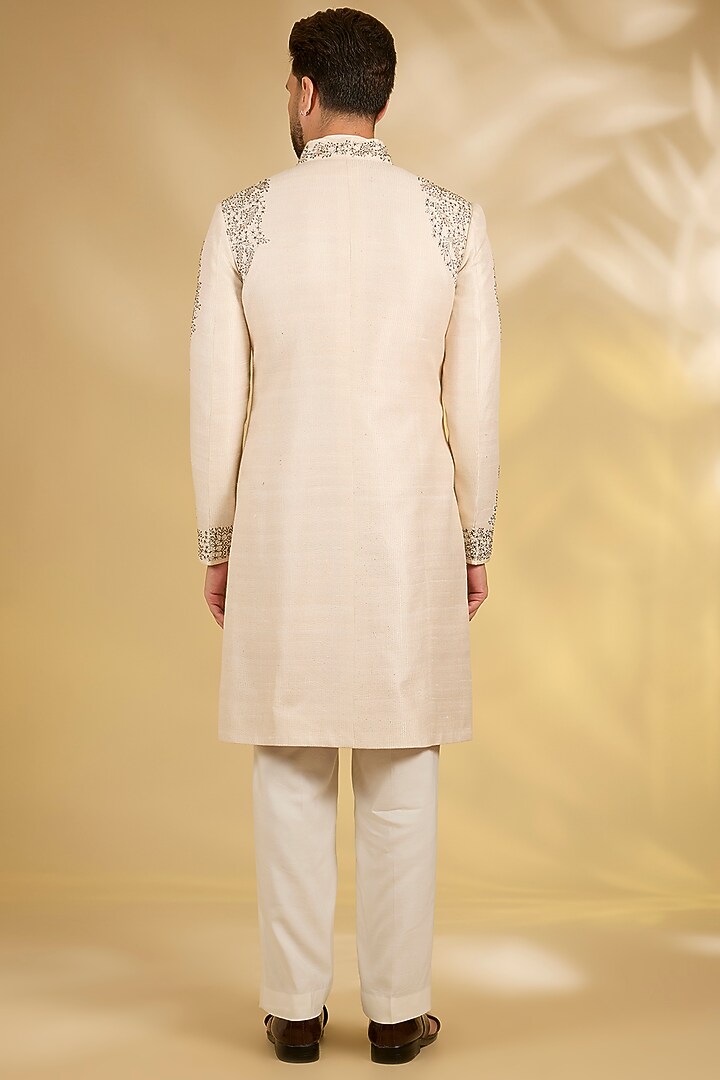 Ivory Silk Groom Sherwani Set by Samant Chauhan Men at Pernia's Pop Up Shop