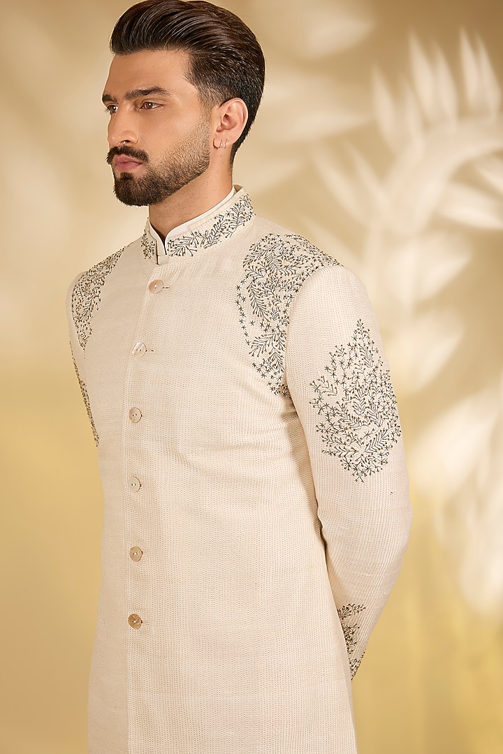 Ivory Silk Groom Sherwani Set by Samant Chauhan Men at Pernia's Pop Up Shop