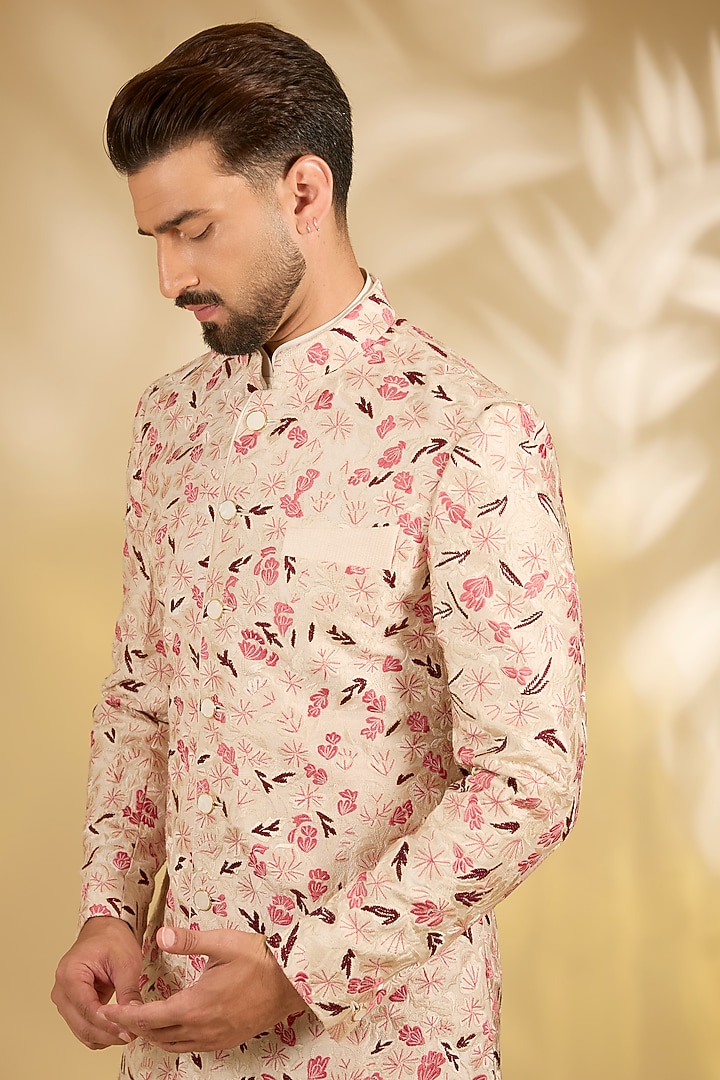 Ivory Silk Groom Sherwani Set by Samant Chauhan Men at Pernia's Pop Up Shop