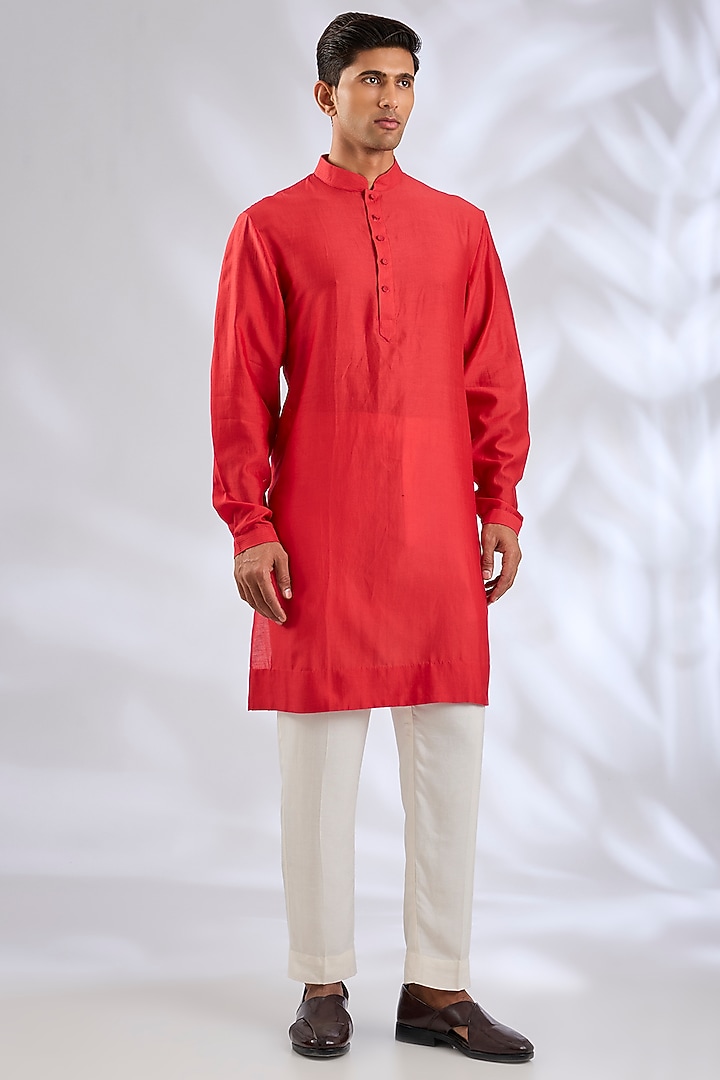 Red Silk Groom Sherwani Set by Samant Chauhan Men at Pernia's Pop Up Shop