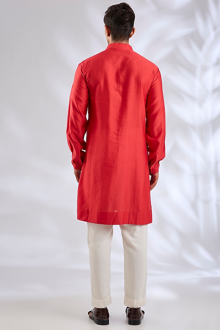 Red Silk Groom Sherwani Set by Samant Chauhan Men at Pernia's Pop Up Shop