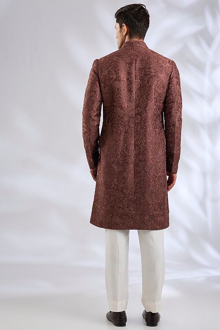 Brown Silk Groom Sherwani Set by Samant Chauhan Men at Pernia's Pop Up Shop