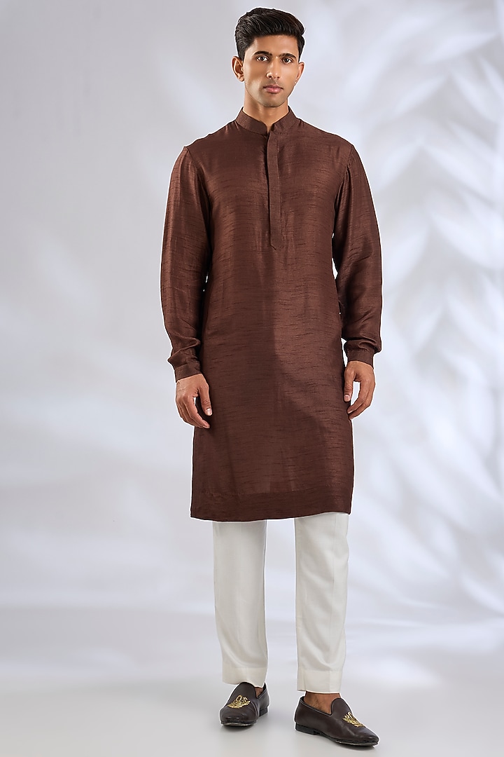Brown Silk Groom Sherwani Set by Samant Chauhan Men at Pernia's Pop Up Shop