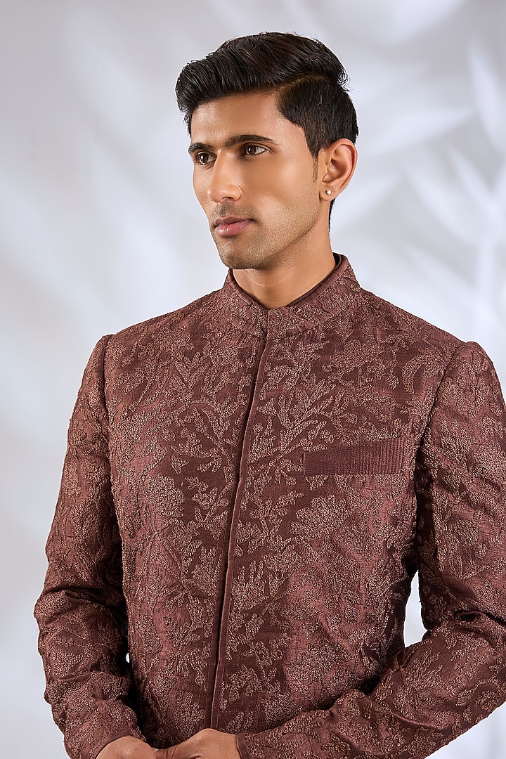 Brown Silk Groom Sherwani Set by Samant Chauhan Men at Pernia's Pop Up Shop