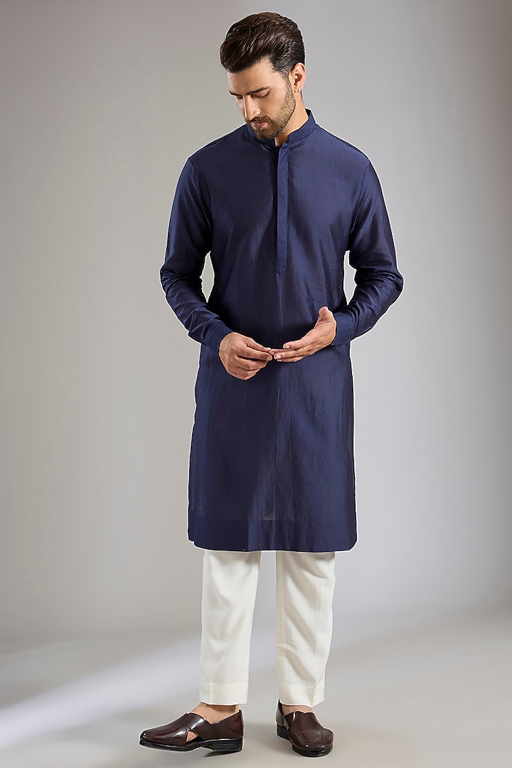 Blue Silk Groom Sherwani Set by Samant Chauhan Men at Pernia's Pop Up Shop