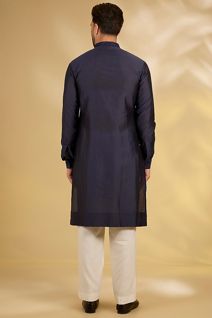 Blue Silk Bundi Jacket Set by Samant Chauhan Men at Pernia's Pop Up Shop