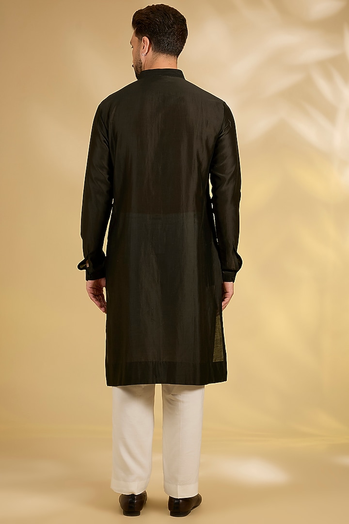Black Silk Bundi Jacket Set by Samant Chauhan Men at Pernia's Pop Up Shop