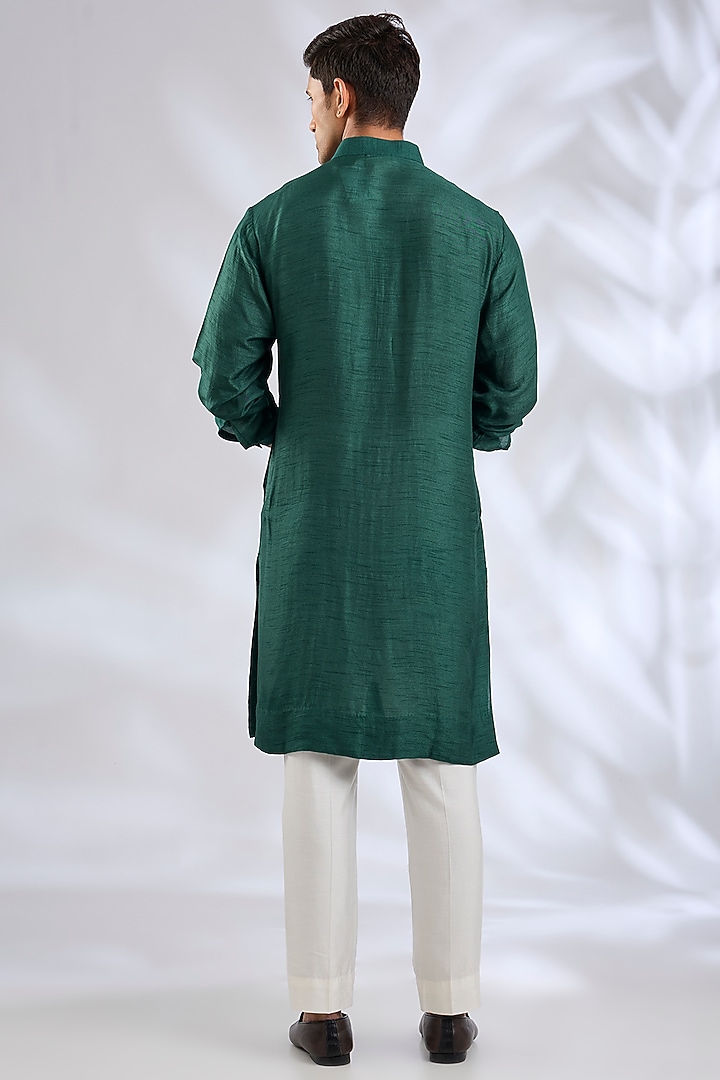 Emerald Green Silk Bundi Jacket Set by Samant Chauhan Men at Pernia's Pop Up Shop