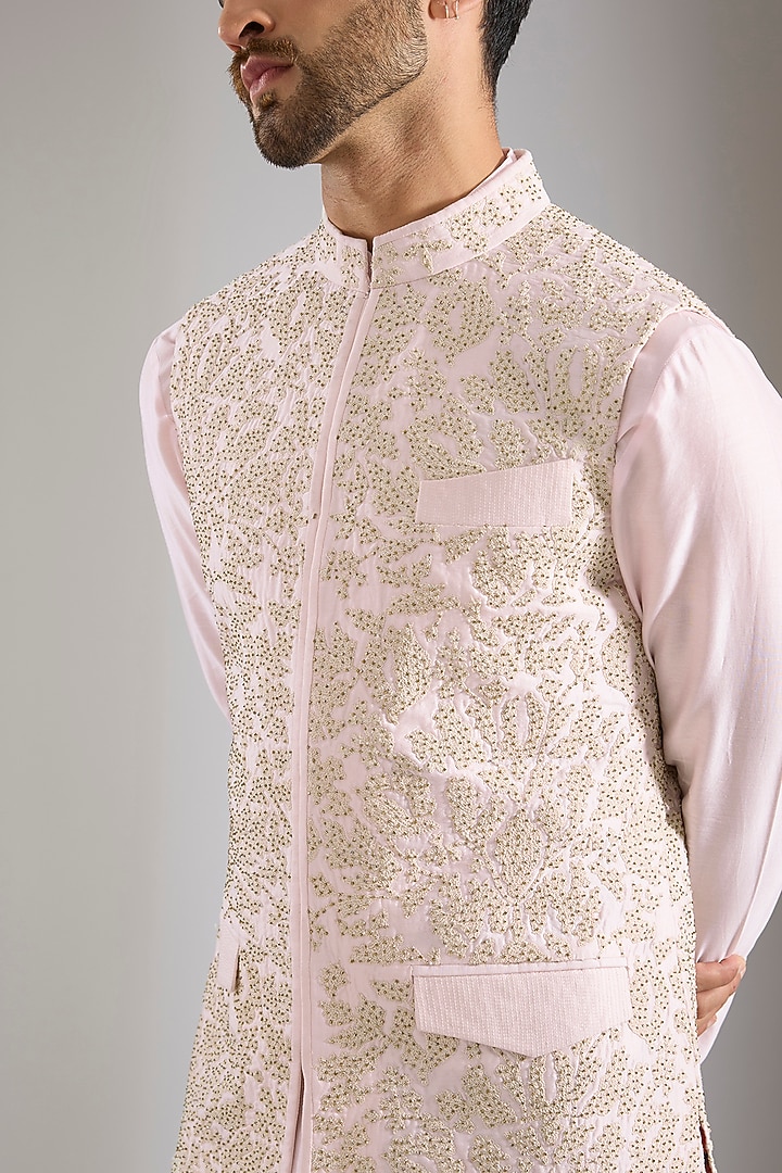 Ivory Silk Bundi Jacket Set by Samant Chauhan Men at Pernia's Pop Up Shop