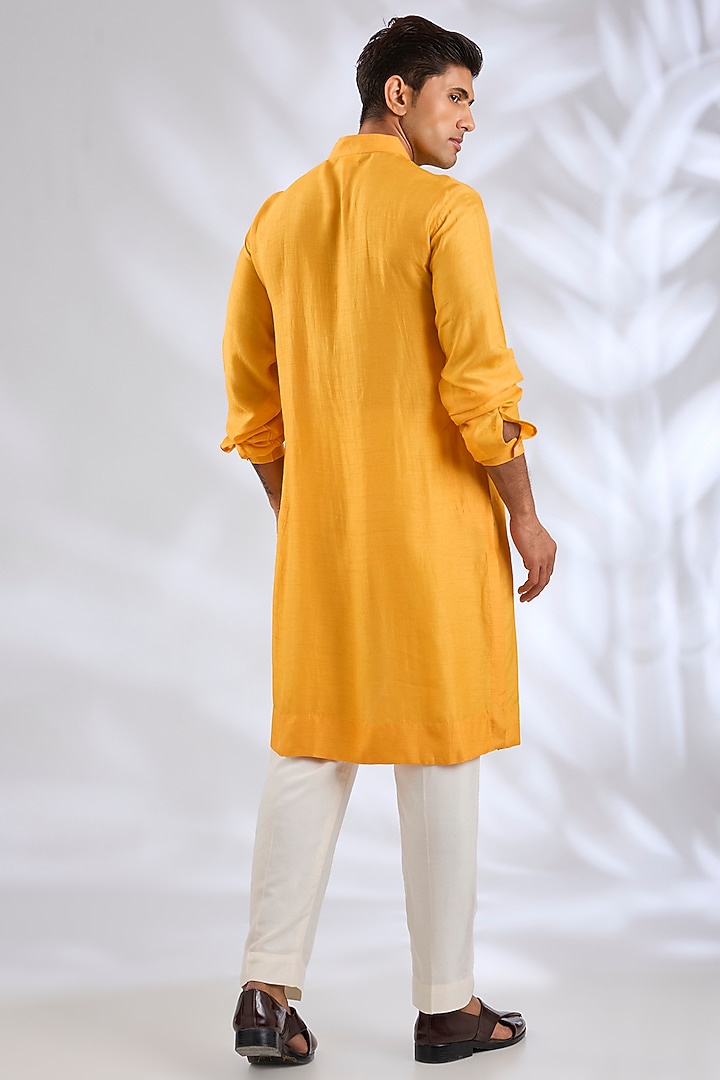 Yellow Silk Bundi Jacket Set by Samant Chauhan Men at Pernia's Pop Up Shop