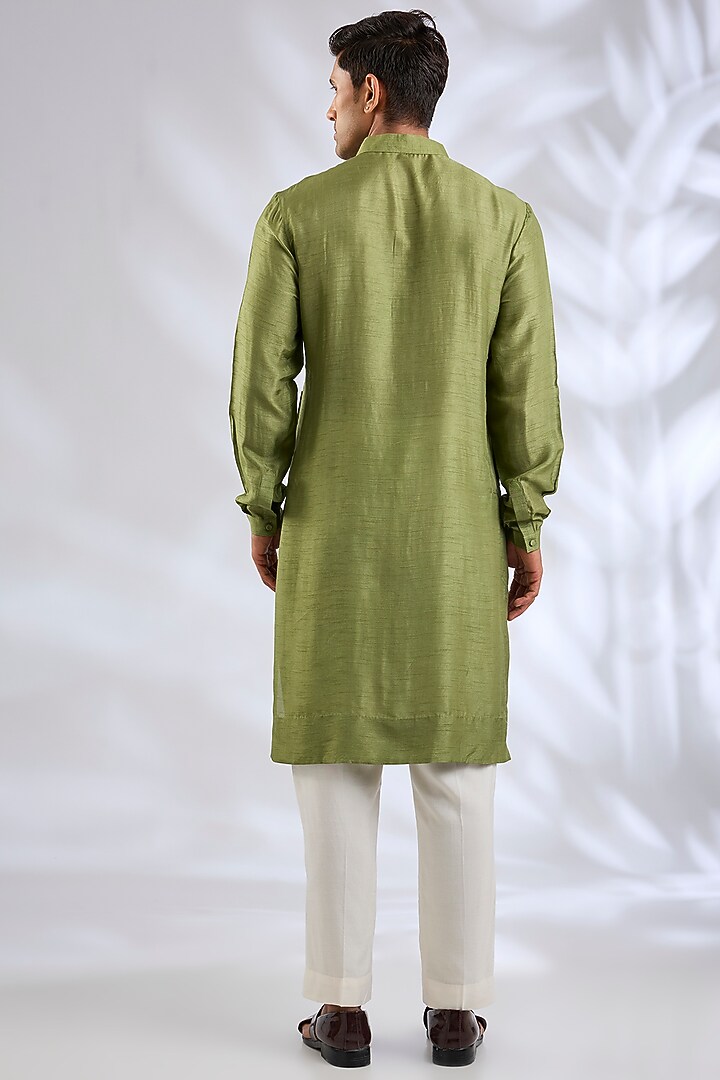 Olive Green Silk Groom Sherwani Set by Samant Chauhan Men at Pernia's Pop Up Shop