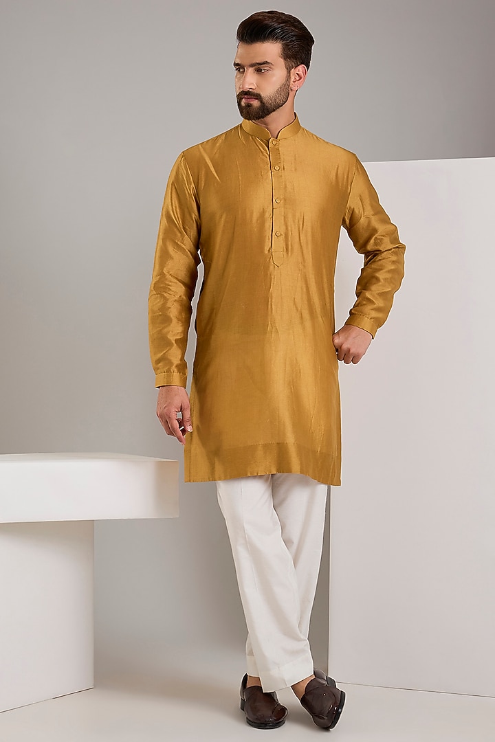 Mustard Silk Groom Indowestern Set by Samant Chauhan Men at Pernia's Pop Up Shop