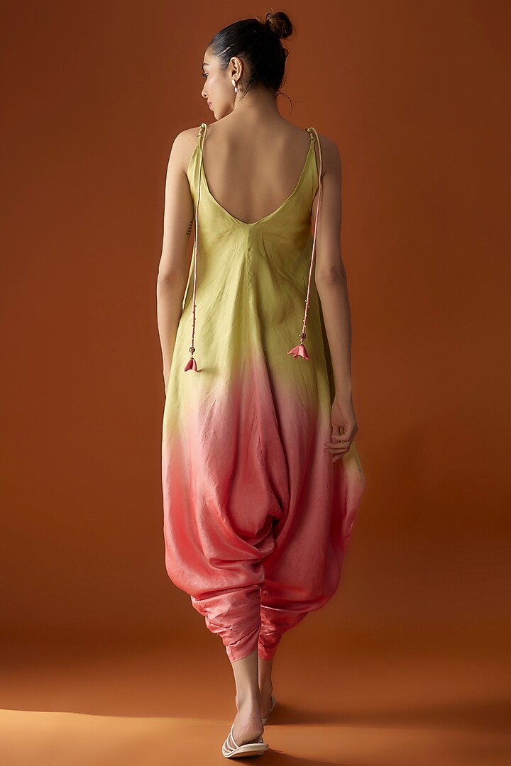 Pastel Peach & Lime Linen Satin Jumpsuit by Script at Pernia's Pop Up Shop